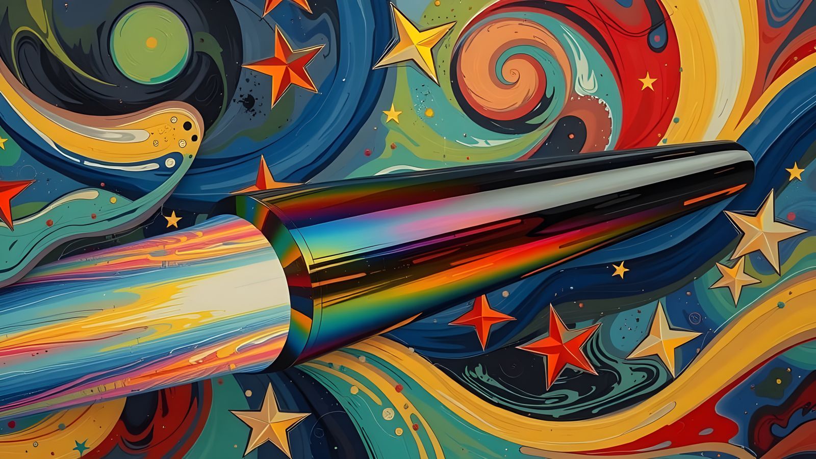 Sleek Rainbow Cylinder with Impasto Oil Paint Vortex