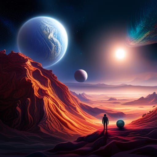 Psychedelic Alien Planetscape in Hyperrealism Style