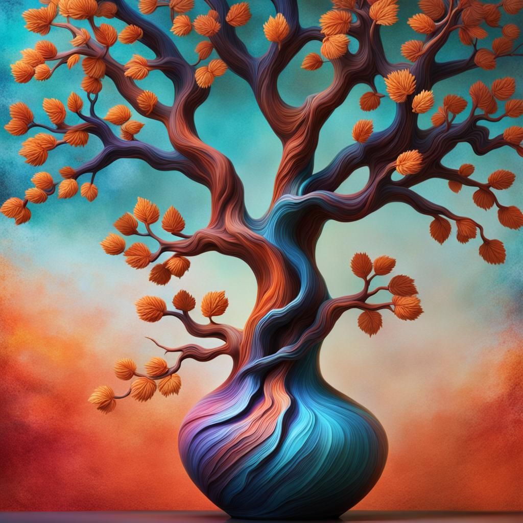 Tree Vase in Hyperrealistic Splash Art Style