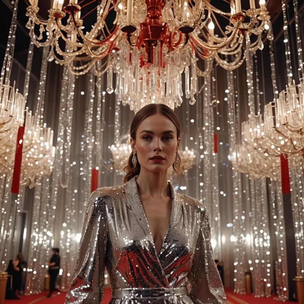 Red Carpet Glamour: Woman in Luxurious Couture Outfit