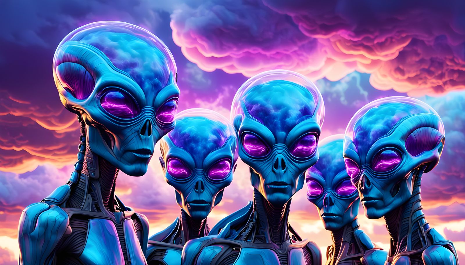 Neon Lightning Storm Inside Glass Alien Heads