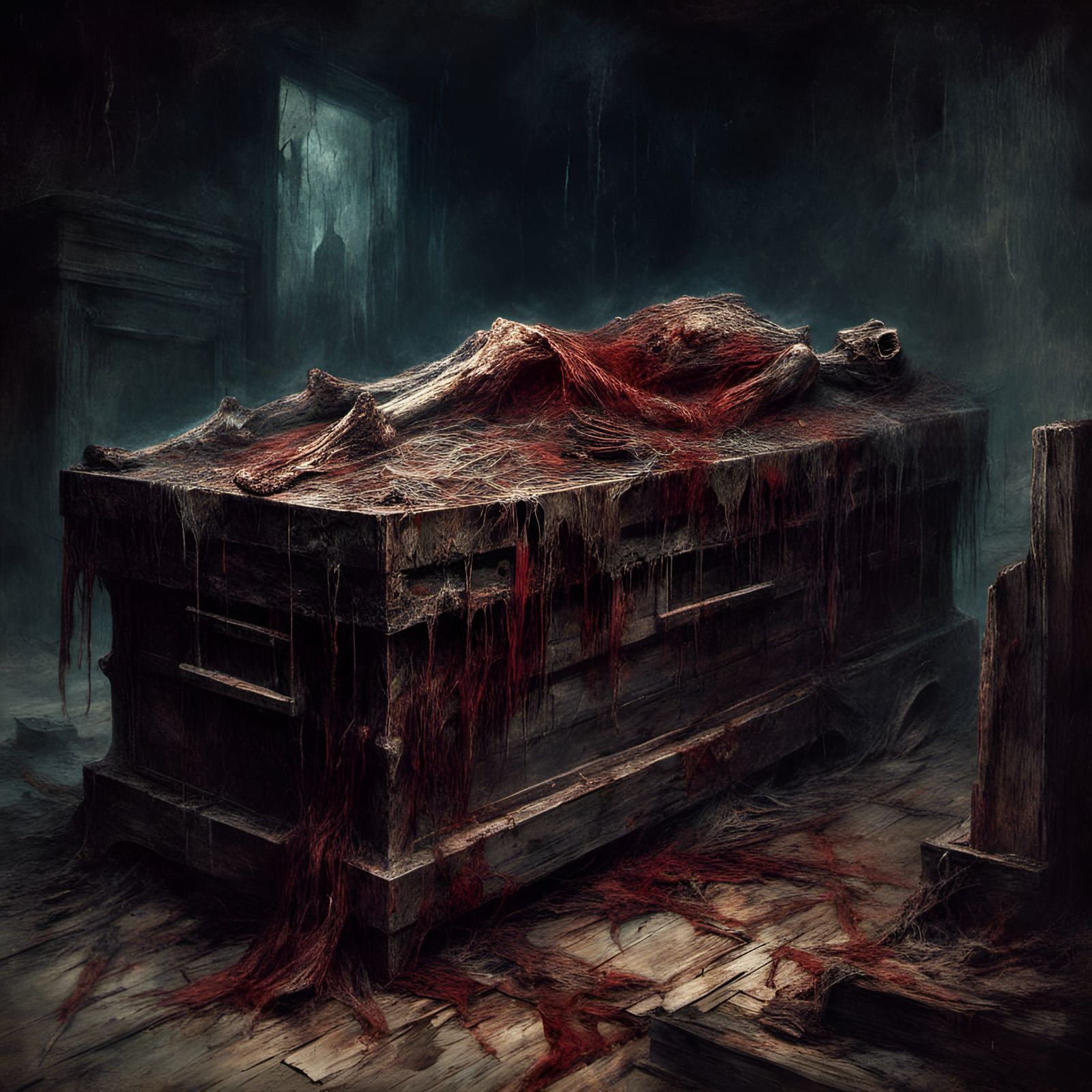 Empty Coffin in Morgue, Death Metal Illustration