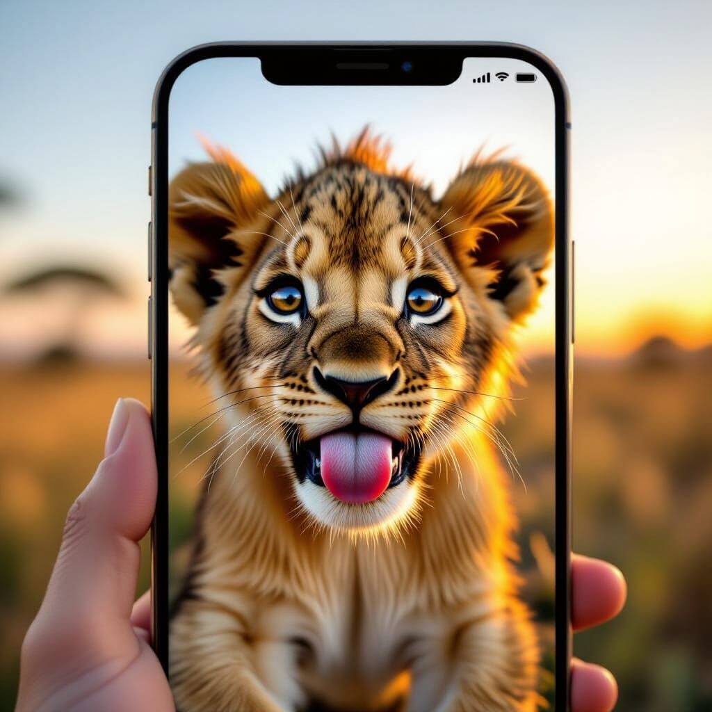 Cute Lion Cub Takes Playful Selfie on African Savanna
