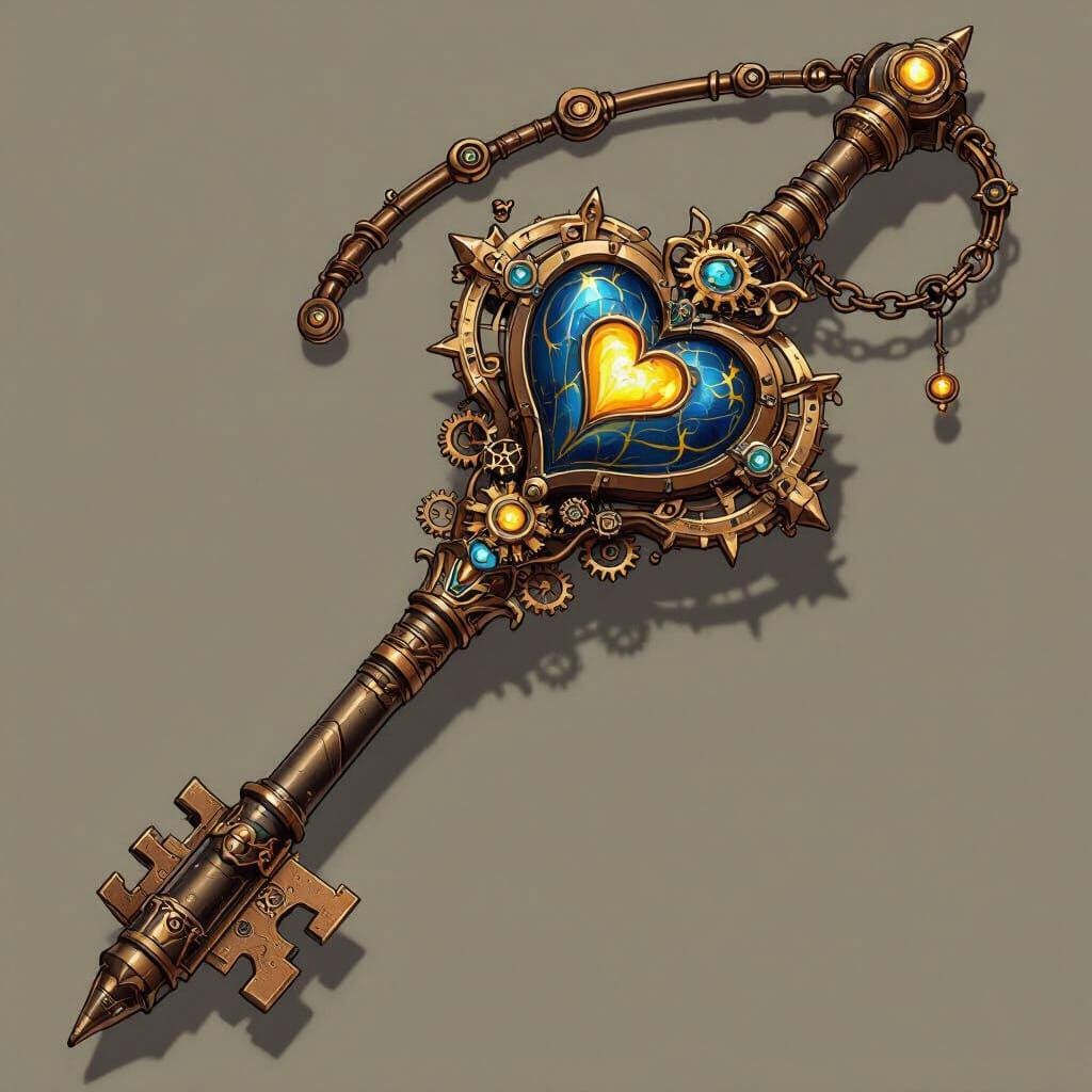Steampunk Keyblade With Crossroads Theme And Blue Heart Embl...