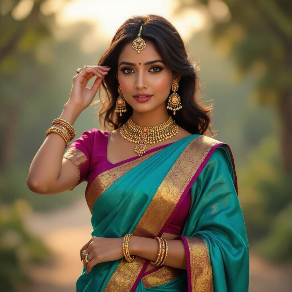 Indian Woman in Saree: Realistic 3D Digital Art