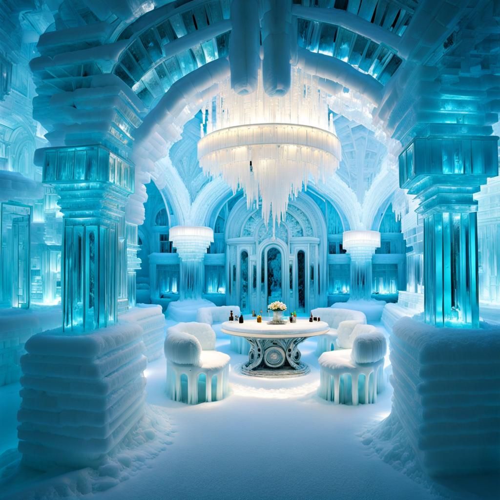 Fantastical Ice Hotel Interior in Maximalist Style
