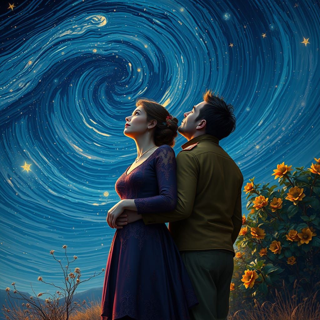 Ethereal Couple Basks in Starry Night Sky