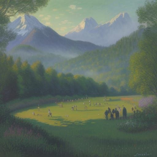 Soccer Field in a Serene Green Valley Landscape