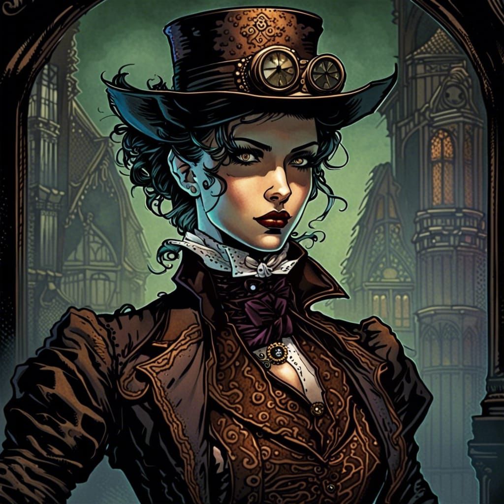 Steampunk Mina Harker: Neo-Victorian Vampire Comic Art