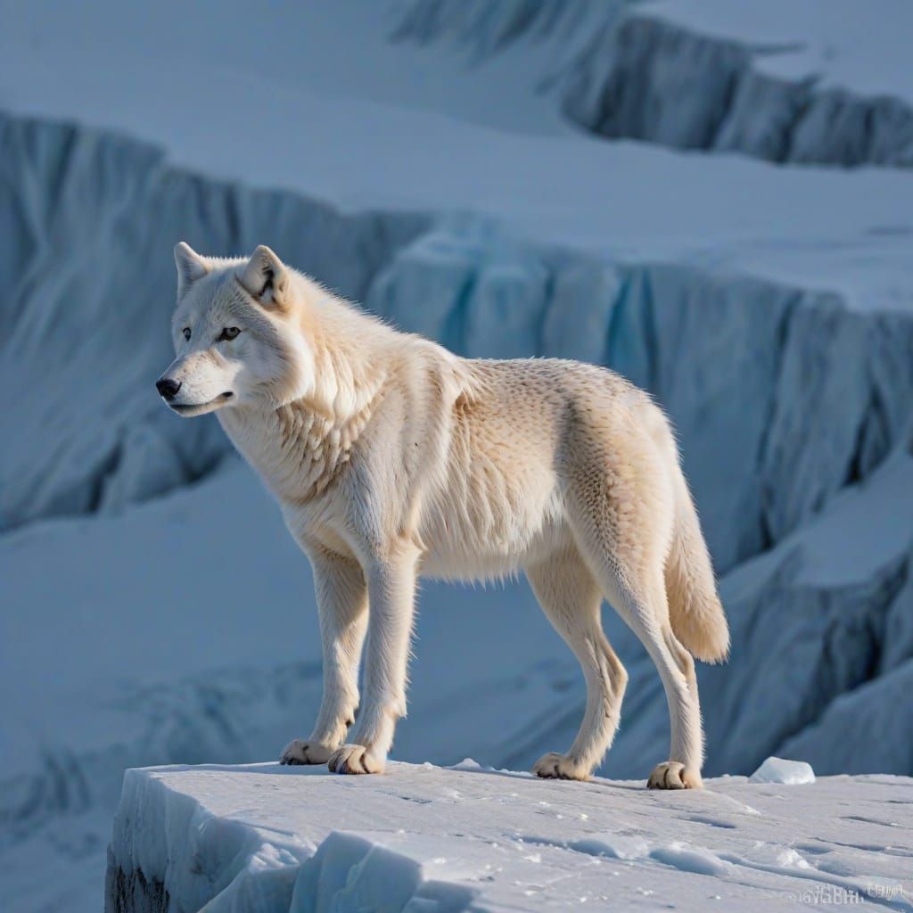 Surreal Wolf Contemplates Frozen Wilderness in a Futuristic ...