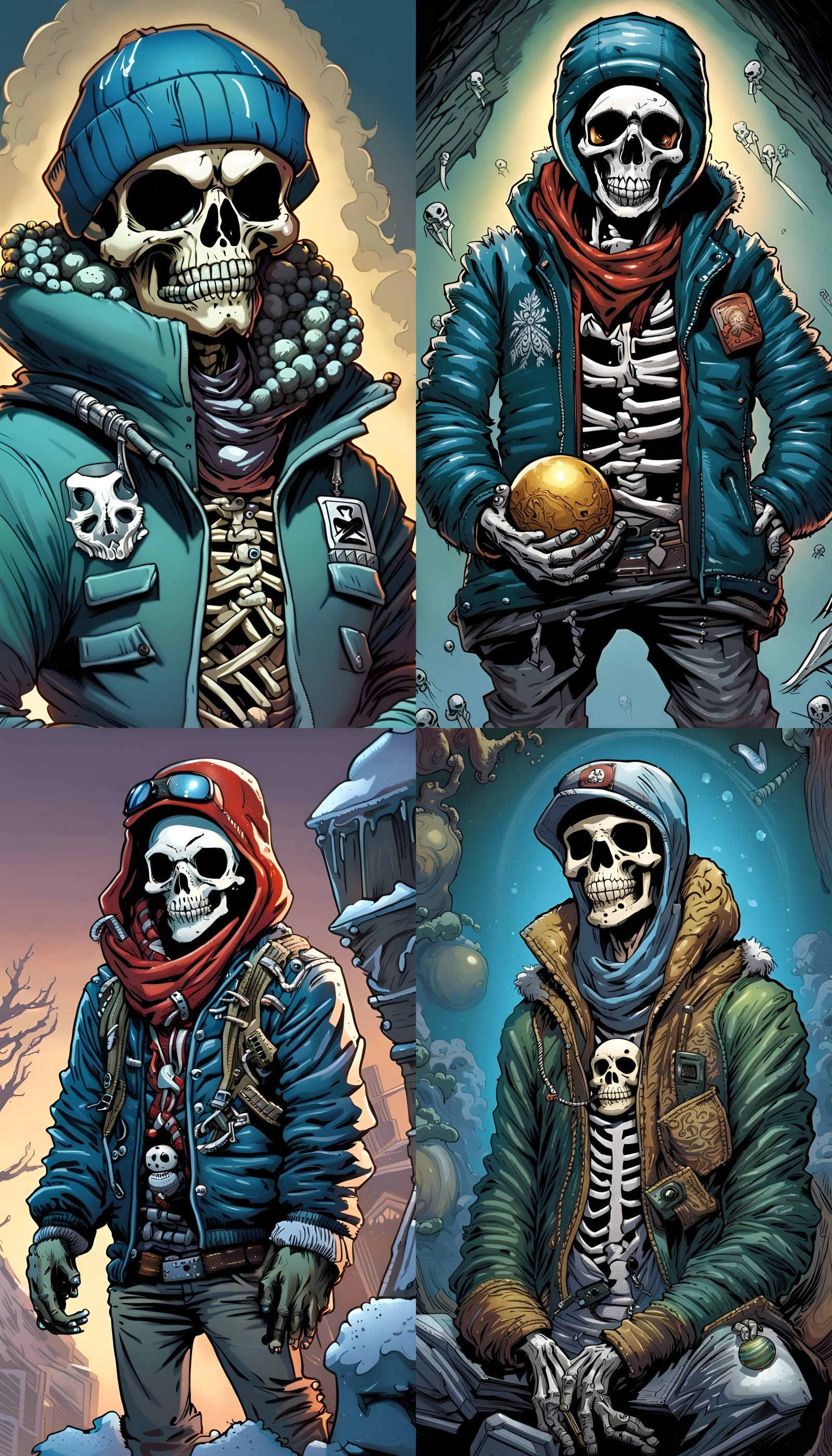 Skeleton in Puffer Jacket: Comic Book Art