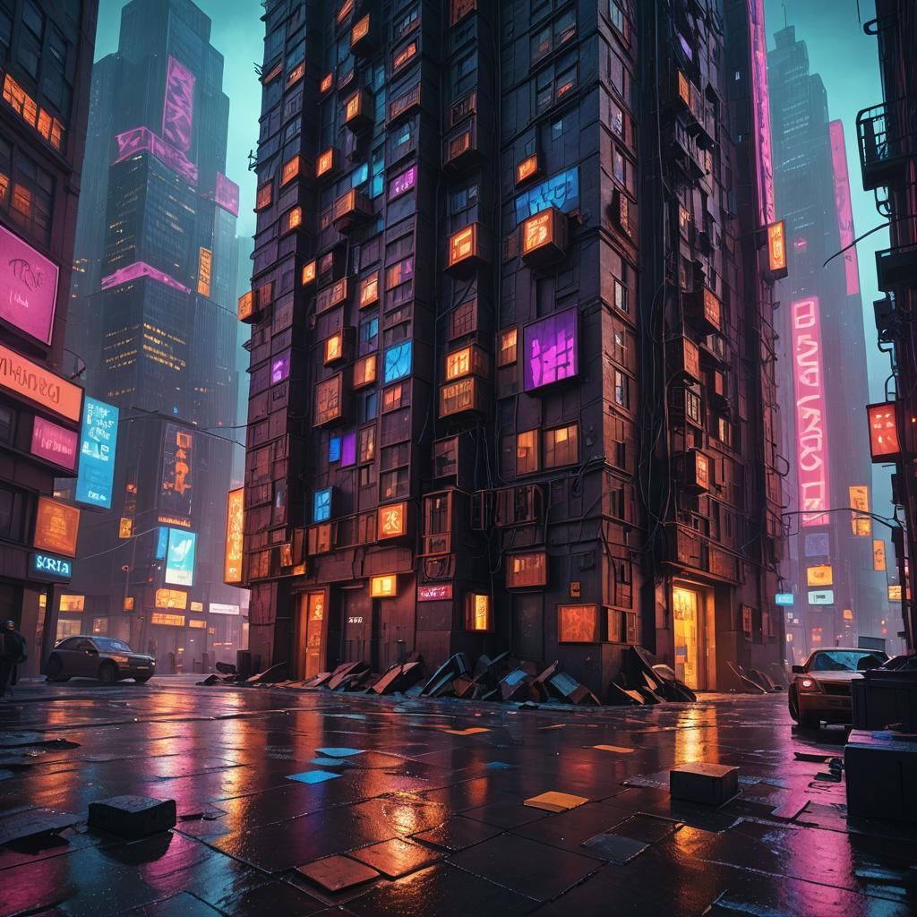 Tetris Blocks Consume Wall Street: Digital Matte Painting
