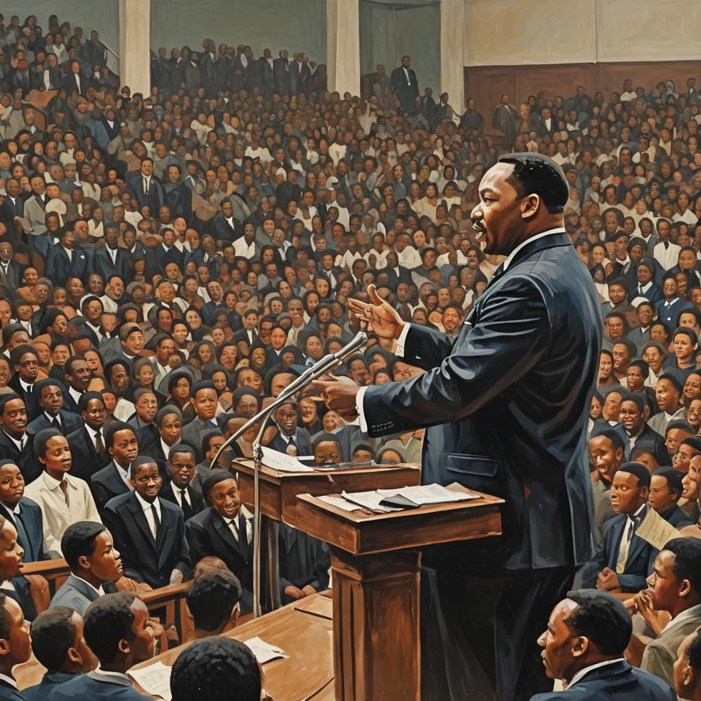 MLK Jr. Impasto Painting: Speech in Gymnasium