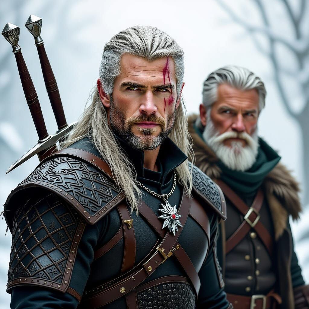 Geralt of Rivia and Vesemir: A Dark Fantasy Portrait
