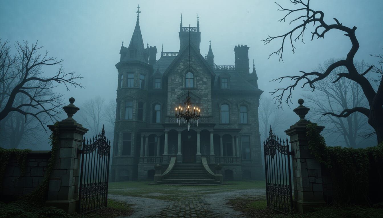 Spooky Gothic Mansion on Foggy Hill