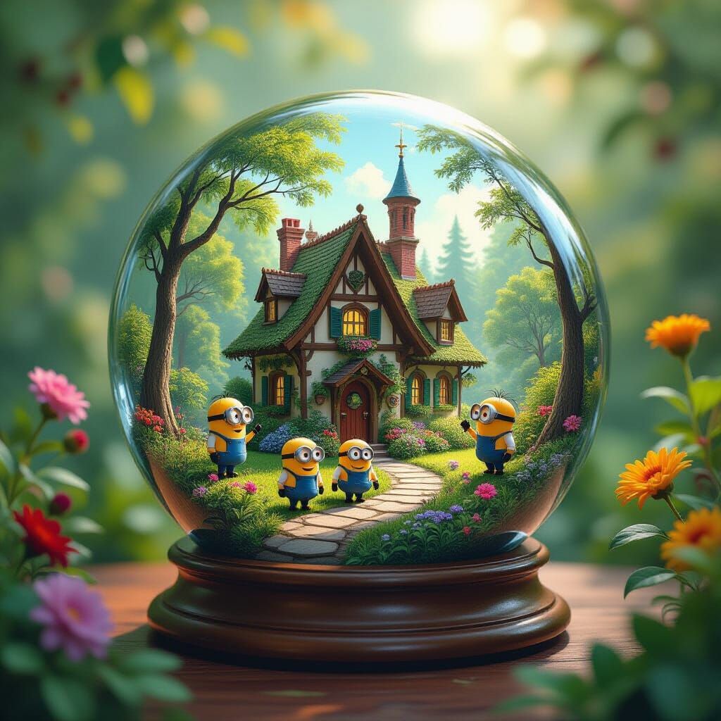 Miniature Kingdom Inside Glass Globe: Detailed Matte Paintin...