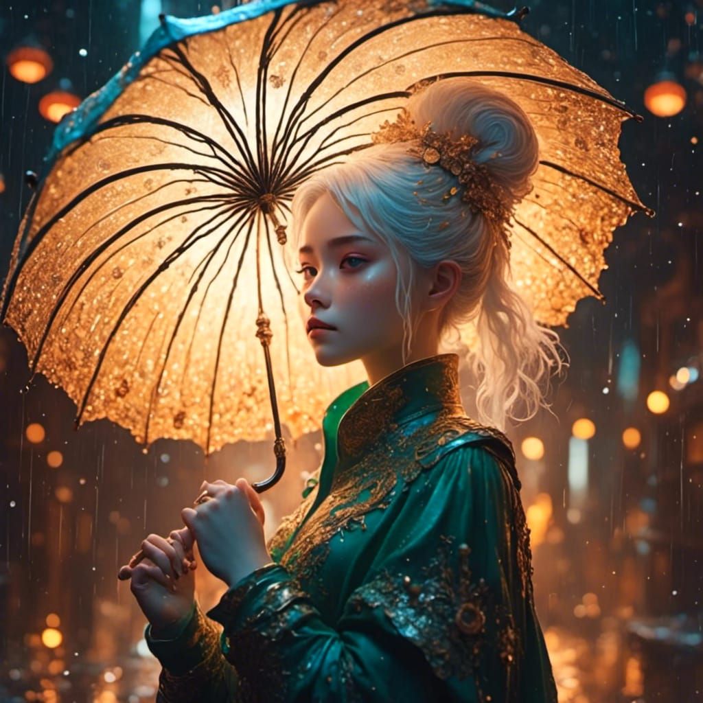 Ermine with Umbrella, Simple Digital Art