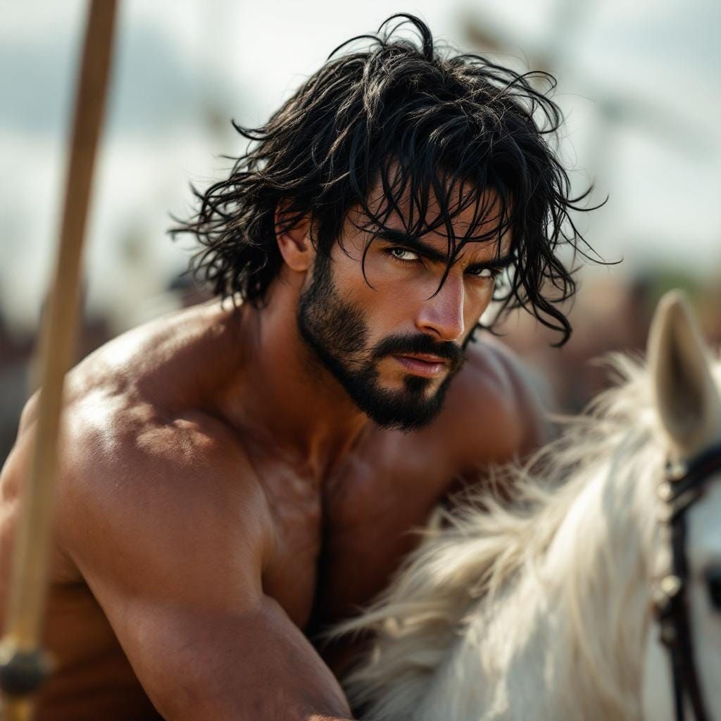 Handsome Don Quixote Battles Windmills in La Mancha