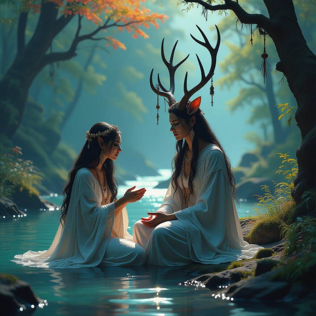 Anthropomorphic Deer Shaman in Autumn Forest