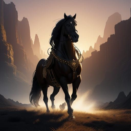 Epic Horse in Golden Sunset with Anchor and Compass