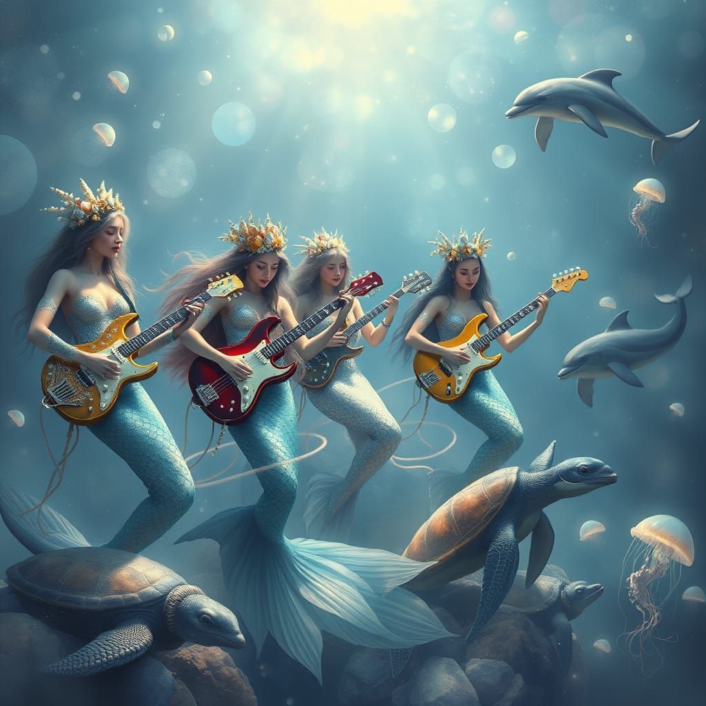 Enchanted Mermaid Rock Band Performs Under Iridescent Glow