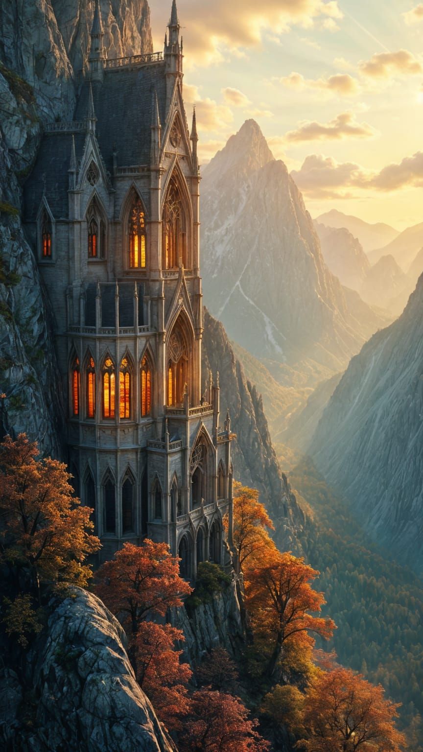 Fantasy Gothic Architecture Carved into Mountainside