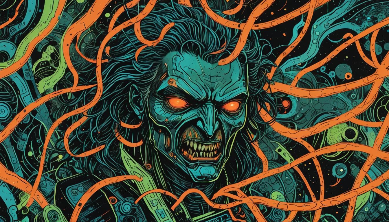 Bioluminescent Neon Comic Book Art in Retrofuturistic Style