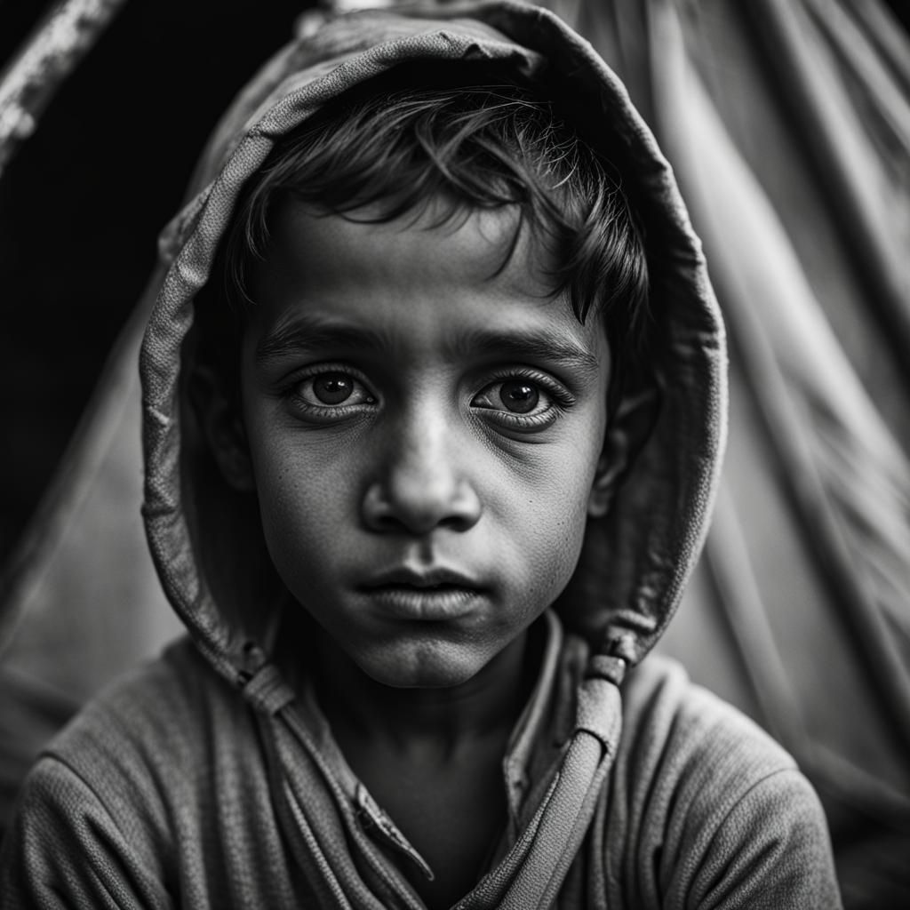 Intimate Portrait of Boy Before Tipi in Realistic Style