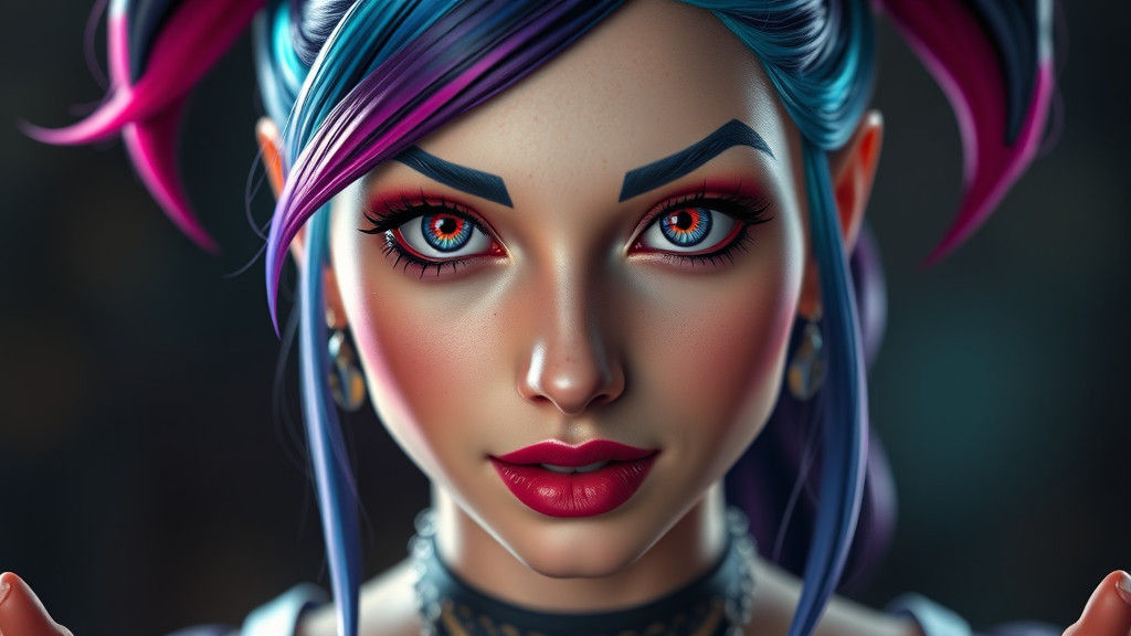 Photorealistic Portrait of Jinx from Arcane League of Legend...