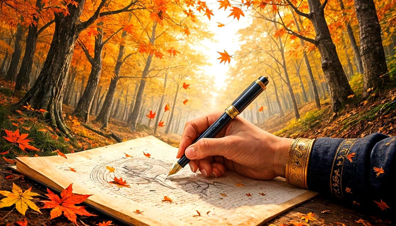 Alchemical Autumn Forest Drawn as Impasto Painting