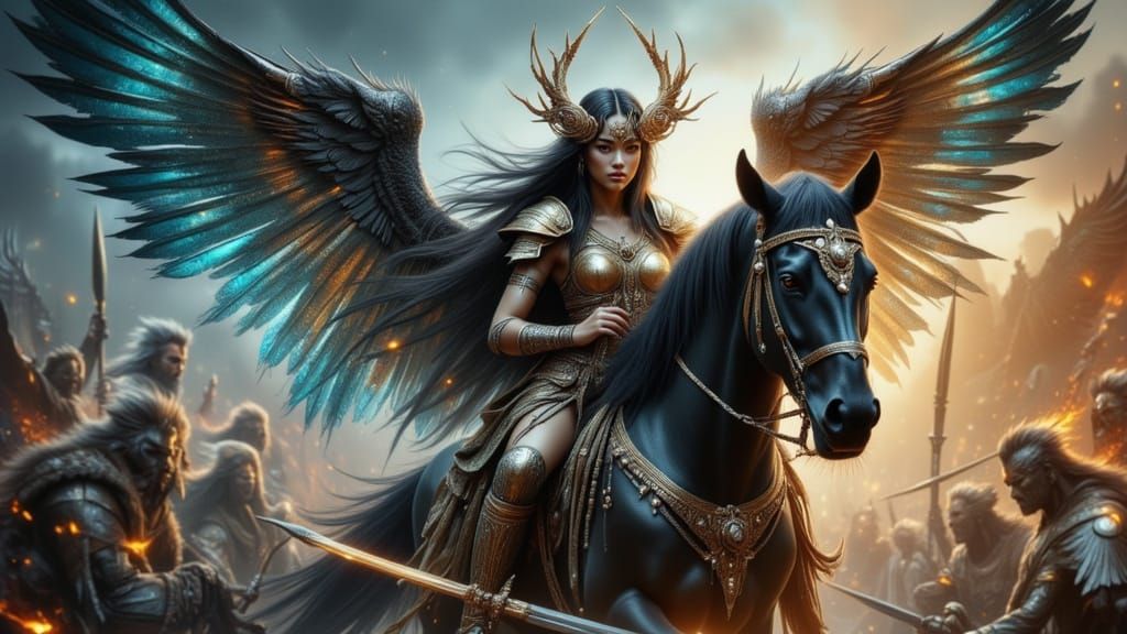 Dark Angel Valkyrie on Battlefield, Digital Art