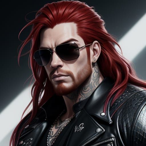 Hyperrealistic Portrait of a Red-Haired Wrestler in Leather