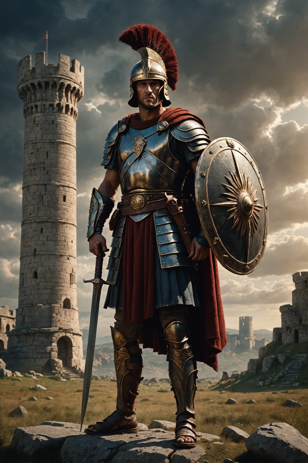 Roman Soldier Portrait with Sword and Shield