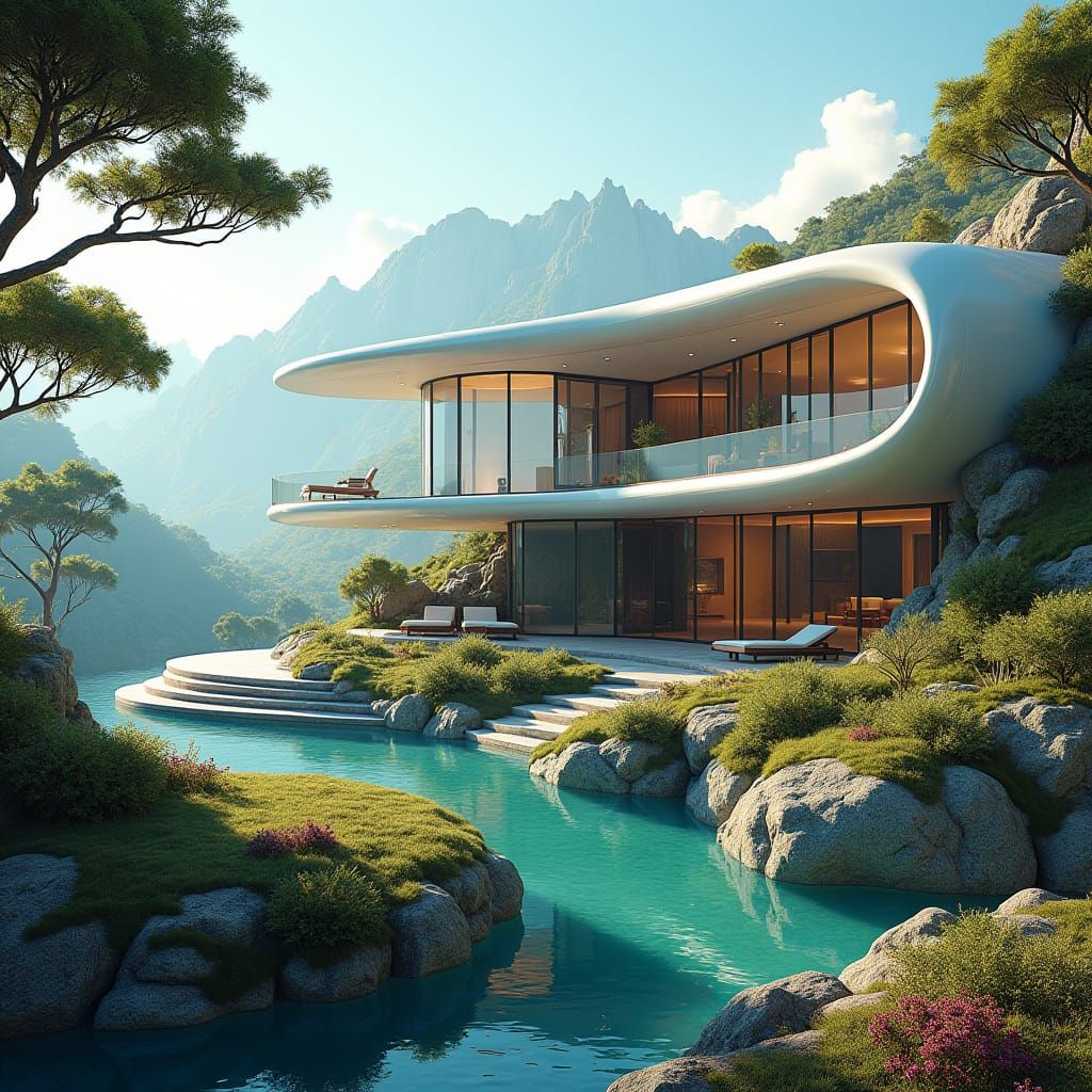 Futuristic Modern House in Lush Landscape