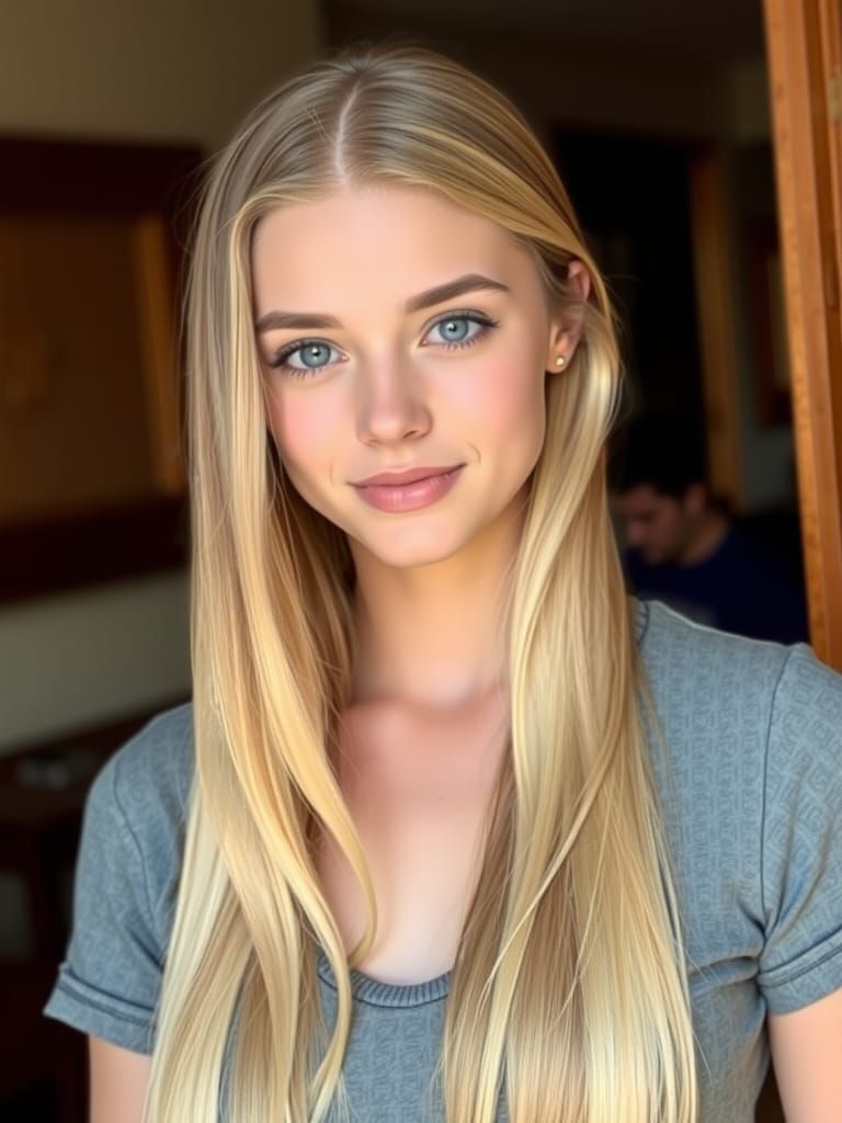 A pretty girl with straight blonde hair