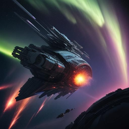 Cosmic Whale Chases Spaceship: Digital Art Masterpiece