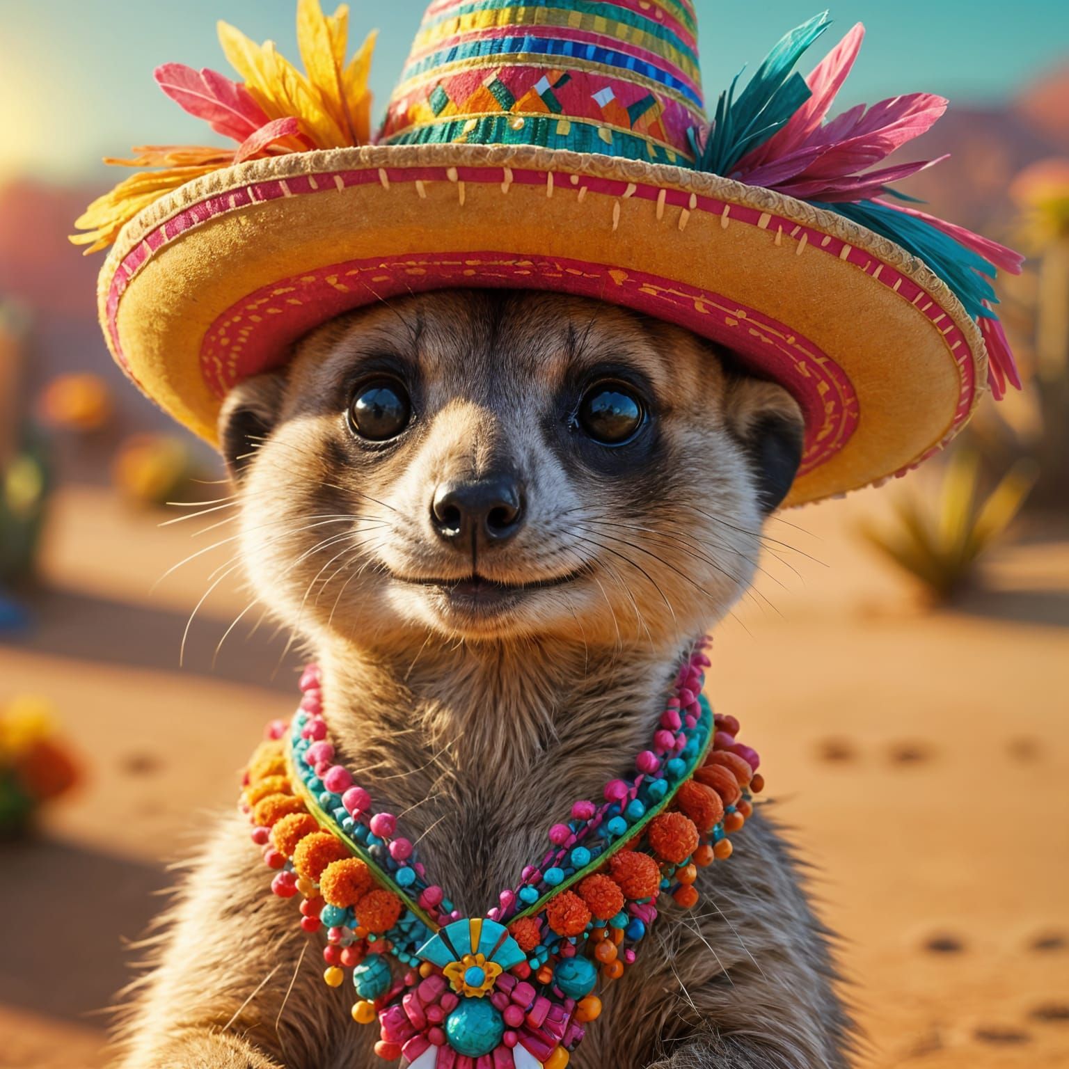 Cheerful Meerkat Wearing a Colorful Sombrero