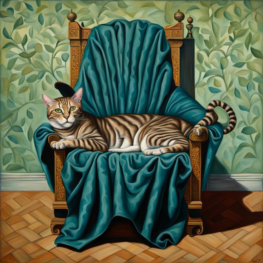 Woman with Cat Mask Reclining on Throne
