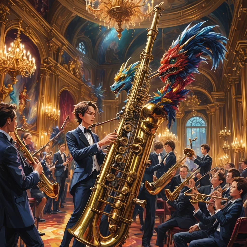 Digimon in Elegant Ballroom, Playing Contrabassoon in Vibran...