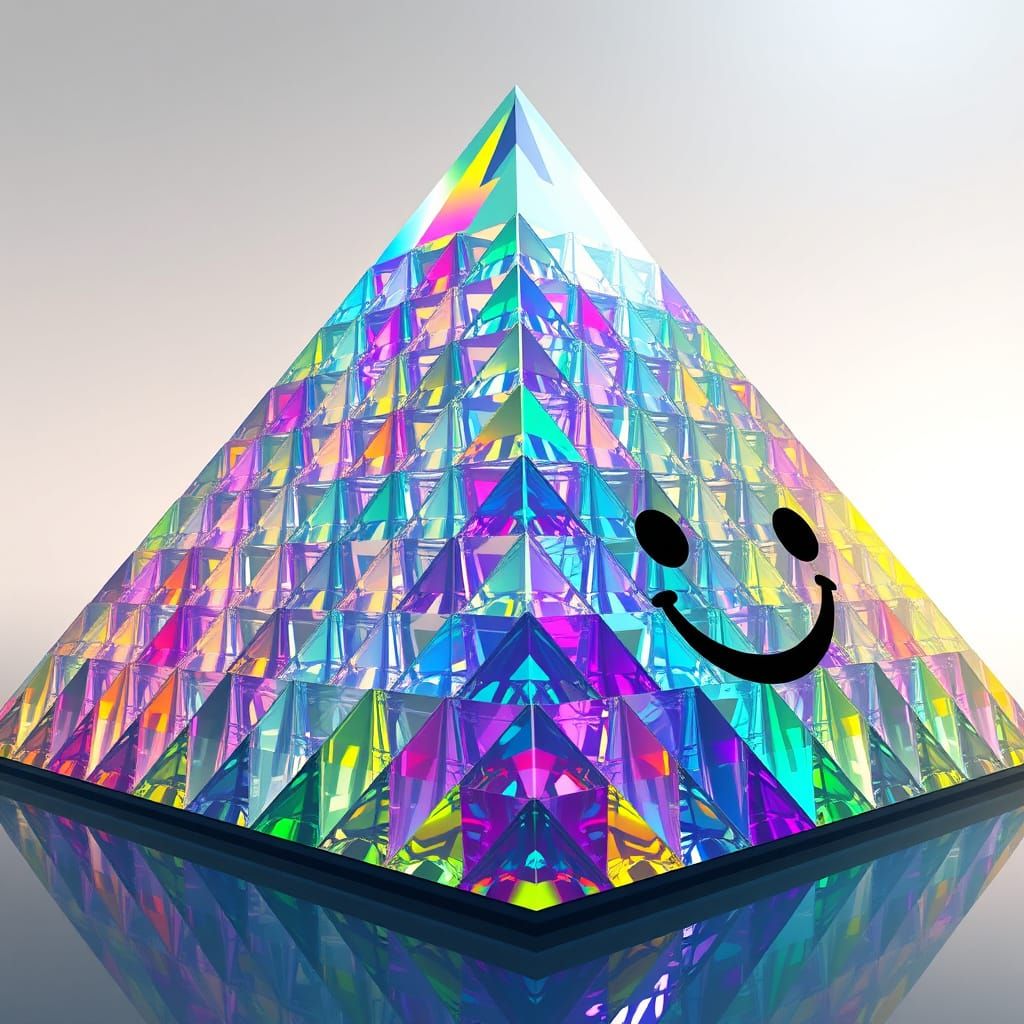 Rainbow Prism Pyramid with a Smile, Hyperrealistic CGI