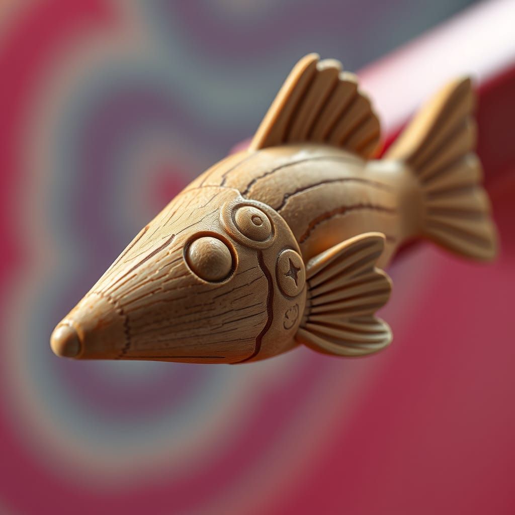 Hyperrealistic Wooden Pencil Carved into a Fish