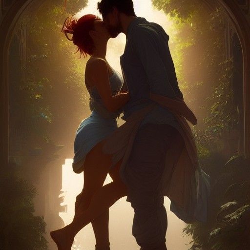 Kissing Couple in Art Nouveau Style