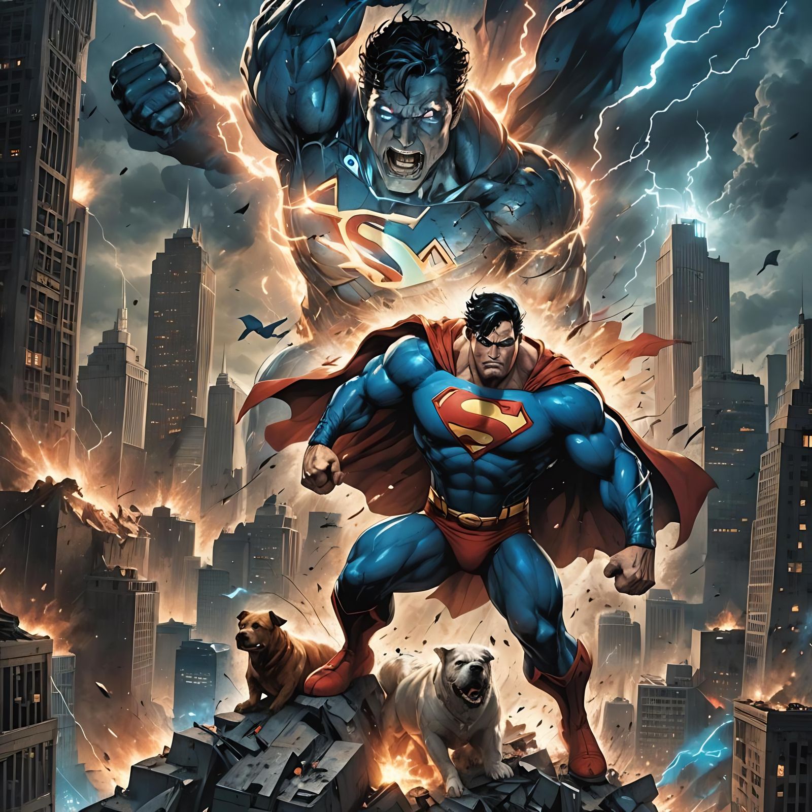 Epic Superdog vs Superman Battle: Fantasy Concept Art