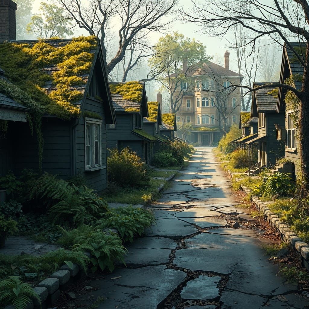 Nature Reclaims Abandoned Suburbia in Matte Painting Style