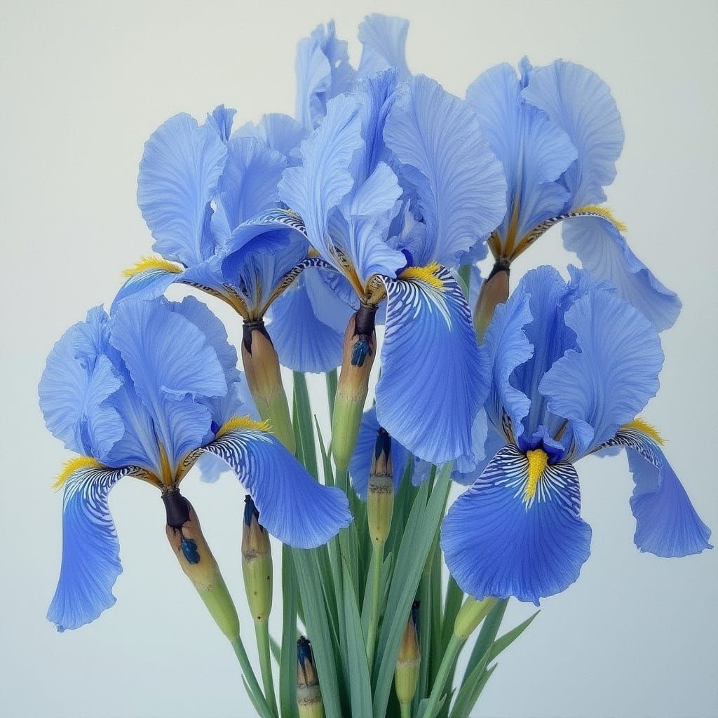 Blue Irises Bouquet in Impressionist Style