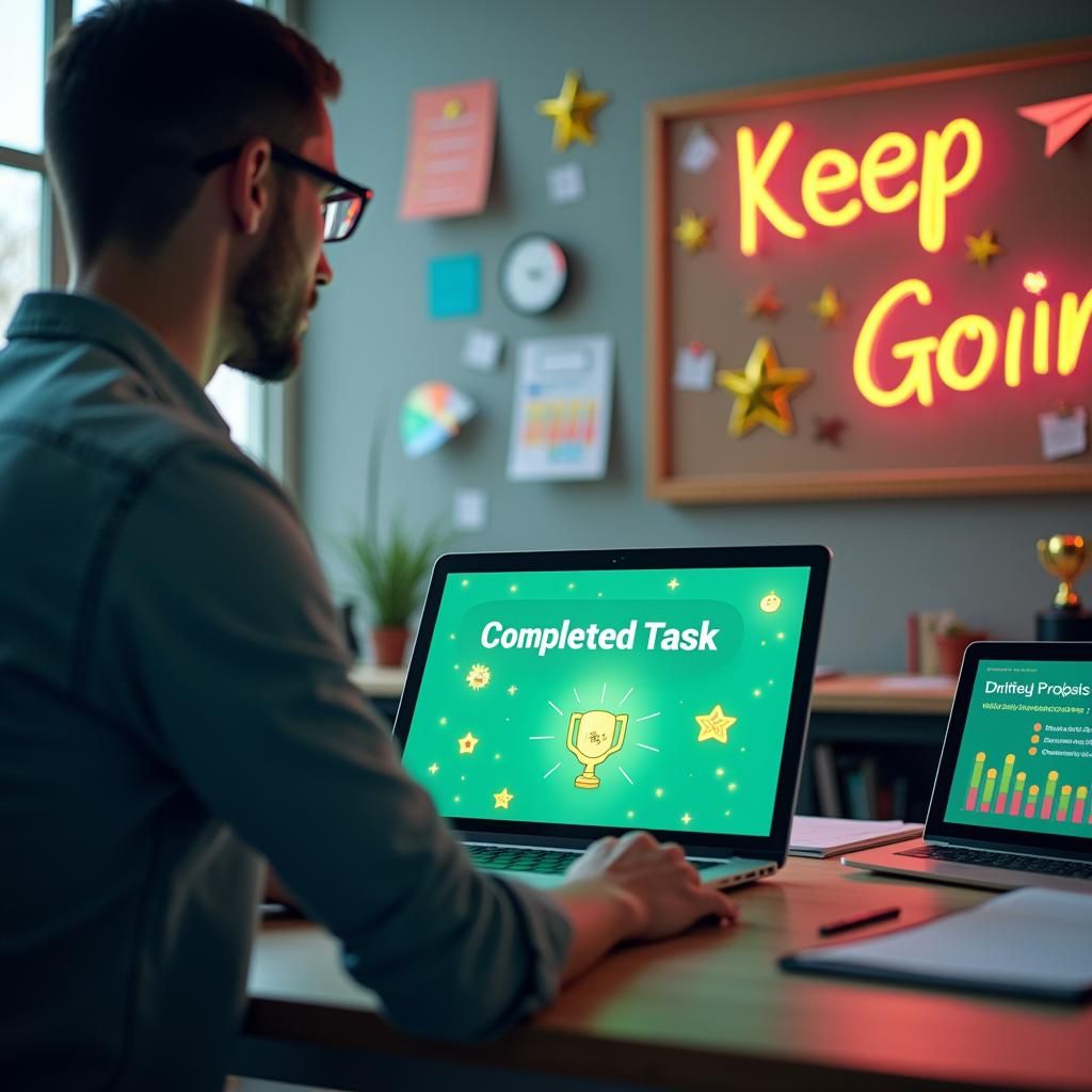 Productive Student in Modern Workspace with Digital Tools