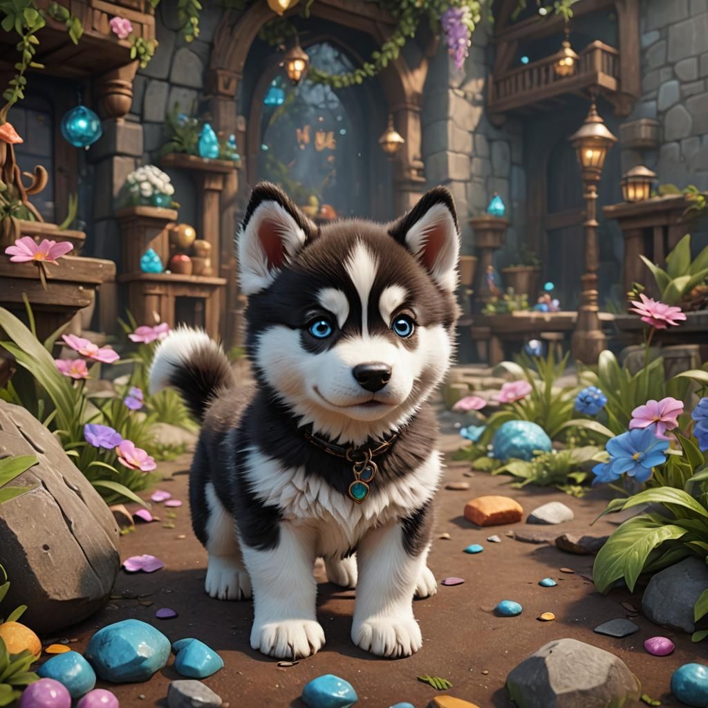 Cute Animated Husky Puppy in Detailed Digital Painting