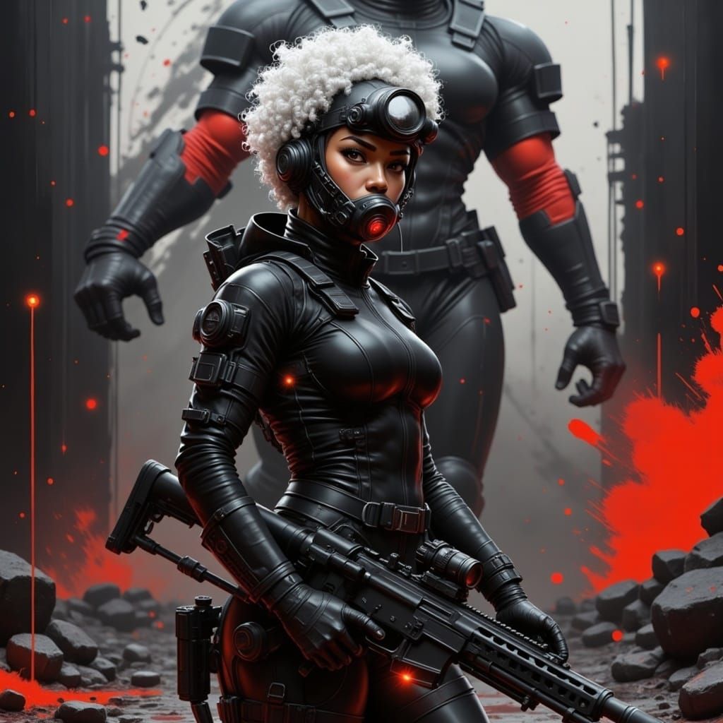 Cyberpunk Girl Soldier in Dystopian Ruin