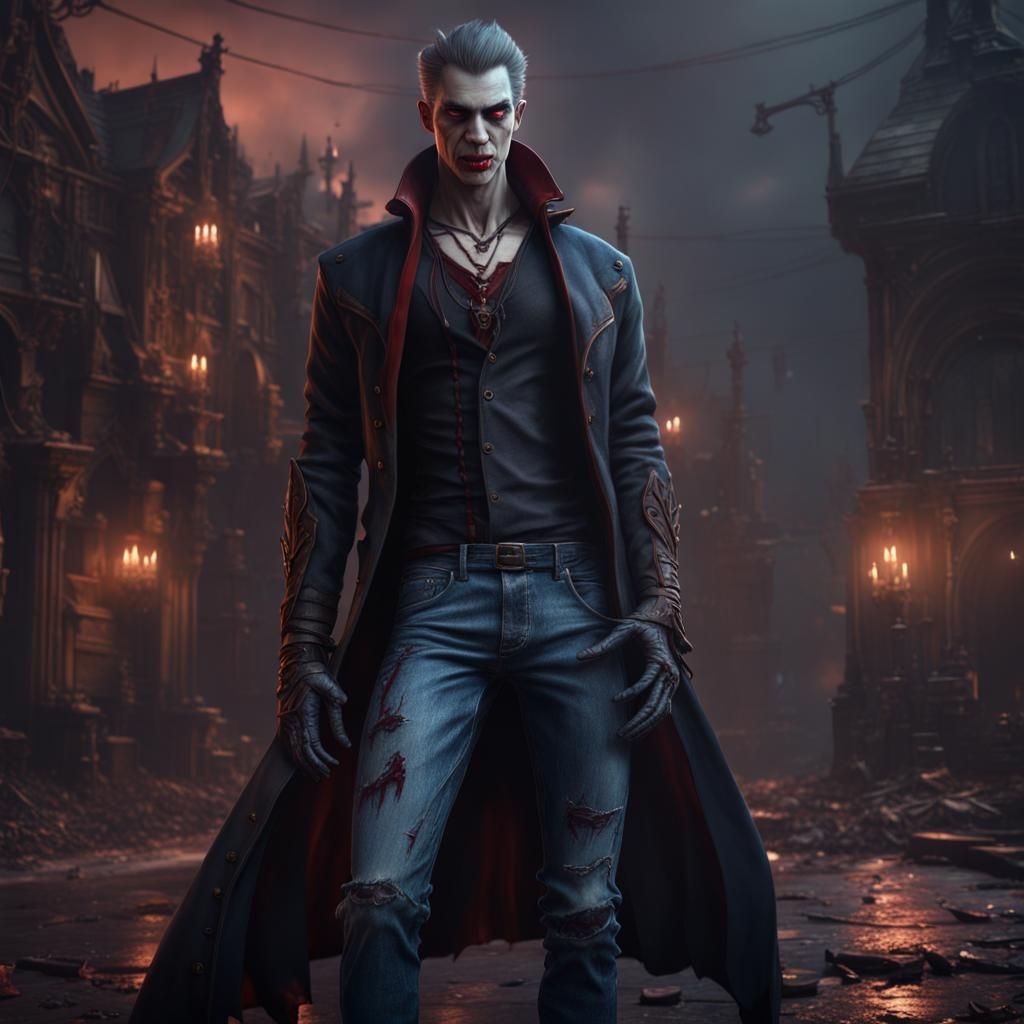 Vampire in Jeans: Detailed Fantasy Concept Art