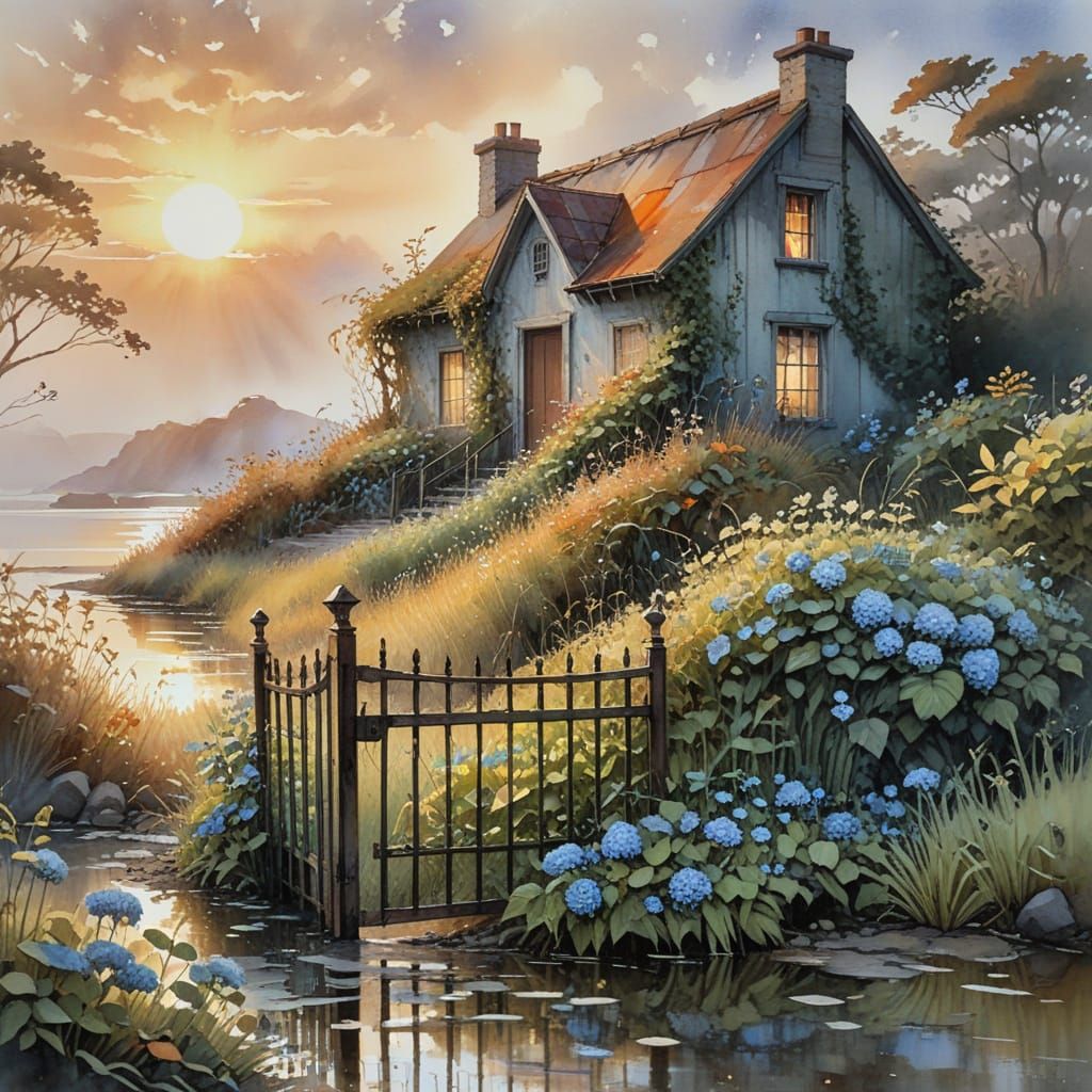 Ethereal Seaside Cottage at Dusk